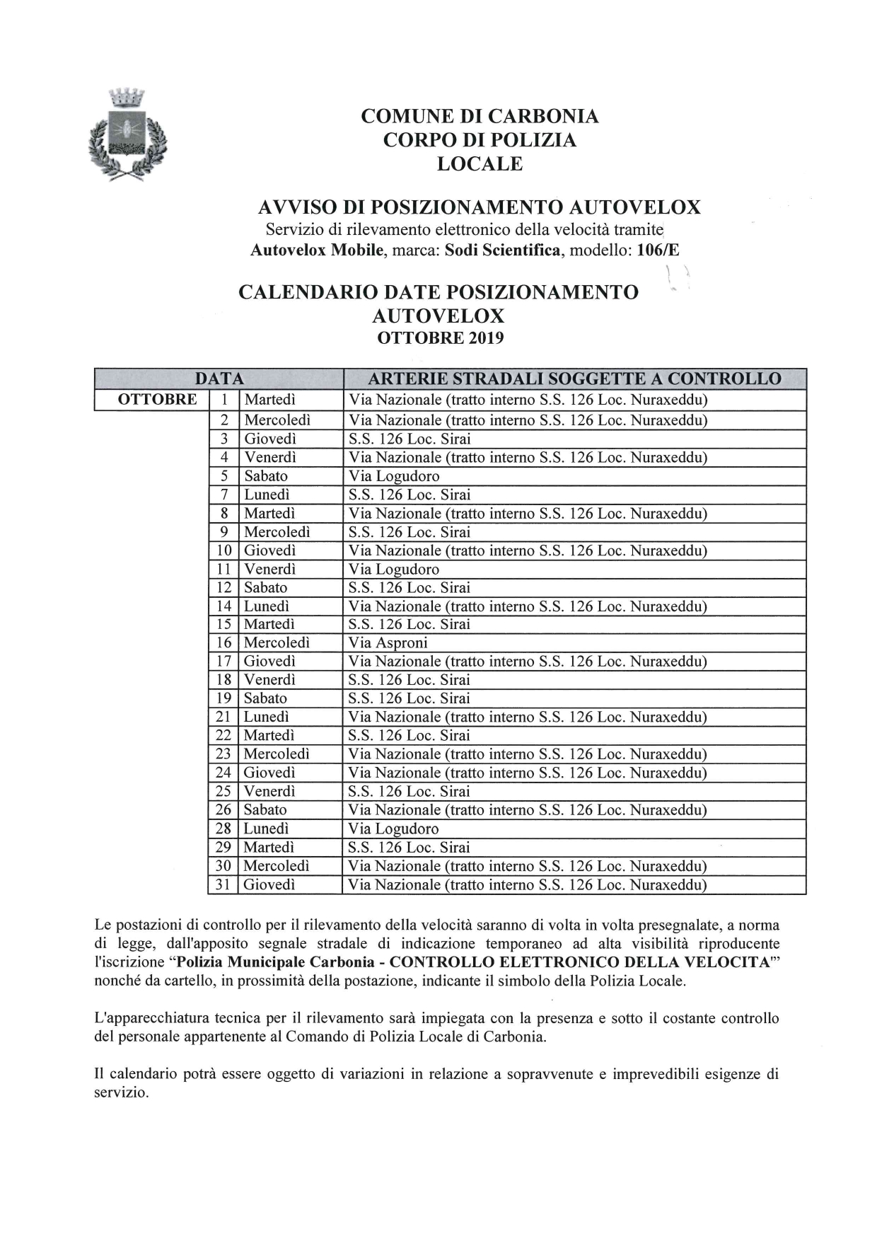 Calendario postazioni autovelox ottobre page 0001