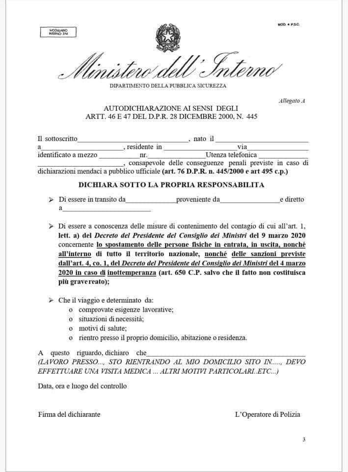 MODULO AUTOCERTIFICAZIONE UFFICIALE