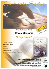 &quot;Carbonia Scrive&quot;: venerdì 31 Gennaio alle ore 17.30 la presentazione del libro &quot;I figli perduti&quot; di Rocco Marascia