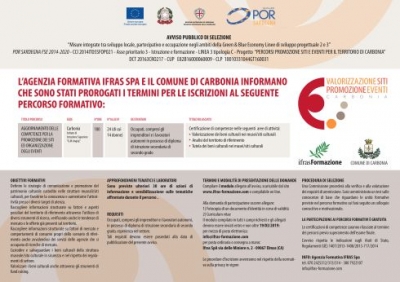 PROMOZIONE DI SITI ED EVENTI PER IL TERRITORIO DI CARBONIA: ISCRIZIONI PROROGATE AL 19 MARZO