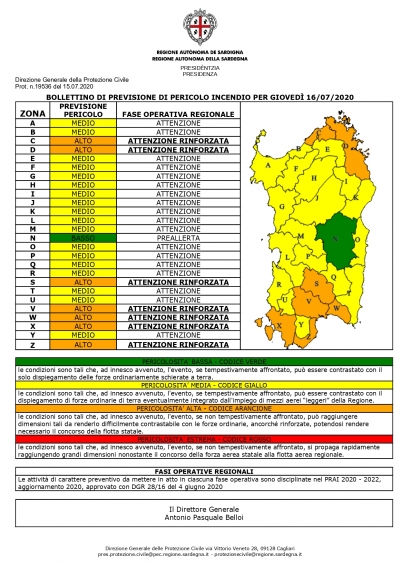 Allerta incendi giovedì 16 Luglio: bollettino arancione