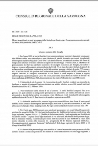 Legge regionale 8 Aprile 2020 &quot;Misure straordinarie urgenti a sostegno delle famiglie per fronteggiare l&#039;emergenza economico-sociale derivante dalla pandemia Sars-CoV-2&quot;