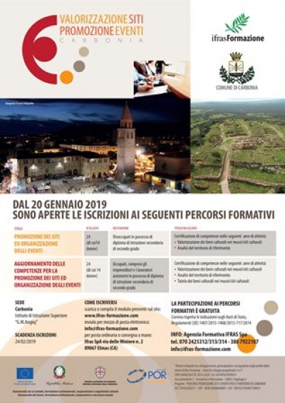 DAL 20 GENNAIO 2019 È POSSIBILE ISCRIVERSI AI PERCORSI FORMATIVI DI PROMOZIONE DI SITI ED EVENTI PER IL TERRITORIO DI CARBONIA