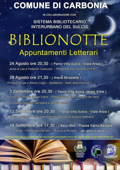 Terzo appuntamento con &quot;Biblionotte&quot;: giovedì 3 Settembre alle ore 20.30 nel Parco di Villa Sulcis la presentazione del libro &quot;Il Sogno del Falco. Il Codice nascosto nell&#039;opera di Sergio Atzeni&quot;