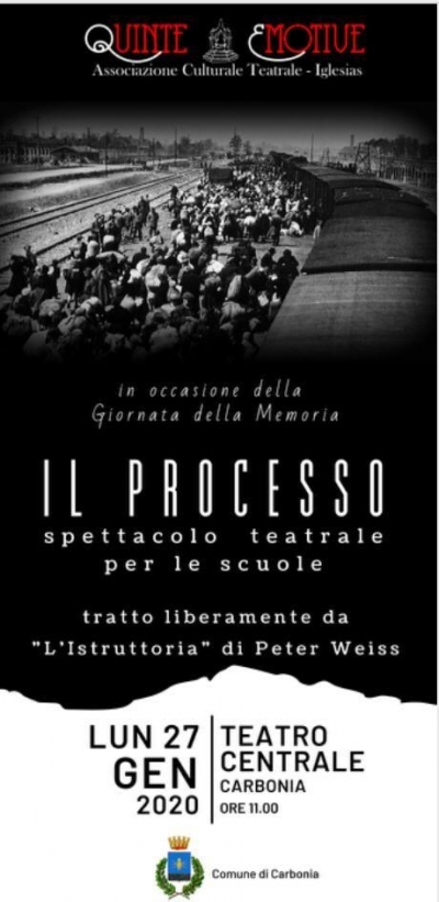 Celebrazione della &quot;Giornata della Memoria&quot;: lunedì 27 Gennaio alle ore 11 al Teatro Centrale  lo spettacolo &quot;Il Processo&quot;