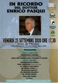 Venerdì 25 Settembre alle ore 17.30 in piazza dei Minatori a Bacu Abis una serata &quot;in ricordo del Dottor Pasqui&quot;