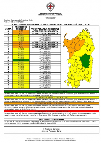 Proroga allerta incendi nel Sulcis Iglesiente nella giornata di oggi, martedì 14 Luglio: bollettino giallo