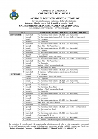 Riprendono i controlli sul rispetto dei limiti di velocità nelle strade comunali: ecco il calendario delle postazioni autovelox per i mesi di Settembre e Ottobre 2020