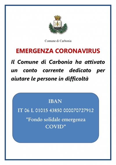 Emergenza Coronavirus, il Comune di Carbonia ha attivato un conto corrente dedicato per aiutare le persone in difficoltà