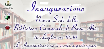 Dopo 7 anni, martedì 16 Luglio riapre la Biblioteca Comunale di Bacu Abis