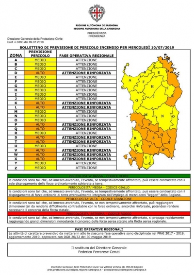 Allerta incendi nel Sulcis Iglesiente nella giornata di mercoledì 10 luglio:  bollettino arancione