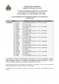 Calendario postazioni autovelox Agosto 2019