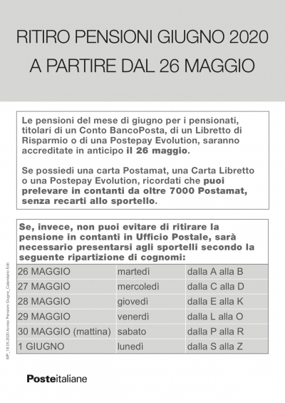 Riapertura ufficio postale di via Dalmazia e calendario del pagamento delle pensioni di Giugno