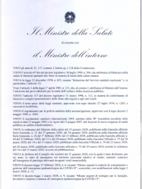 Ordinanza del Ministro della Salute emanata di concerto con il Ministro dell&#039;Interno in data domenica 22 Marzo 2020