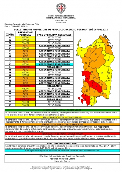 Allerta incendi nel Sulcis Iglesiente nella giornata di martedì 6 Agosto: bollettino rosso