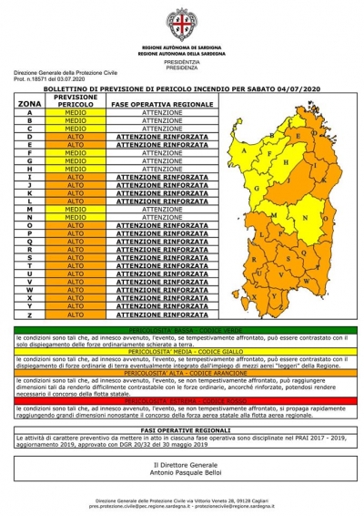 Prorogata l&#039;allerta incendi nel Sulcis Iglesiente anche nella giornata di sabato 4 Luglio: bollettino arancione