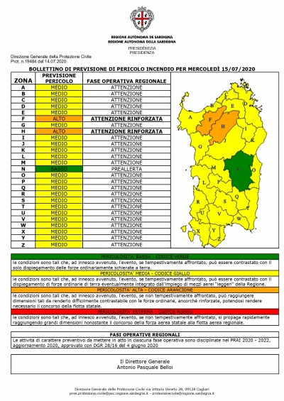 Proroga allerta incendi nel Sulcis: bollettino giallo per la giornata odierna, mercoledì 15 Luglio 2020